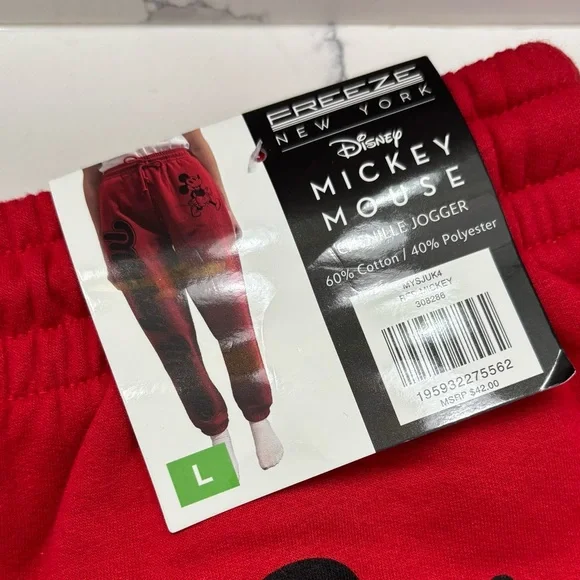 Disney Mickey Mouse Women’s Red Retro Style Chenille Joggers - Picture 4 of 5